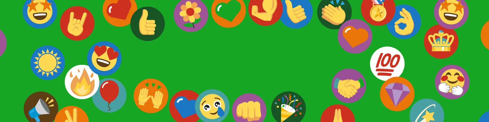 Massor av färgglada emoijis mot grön bakgrund