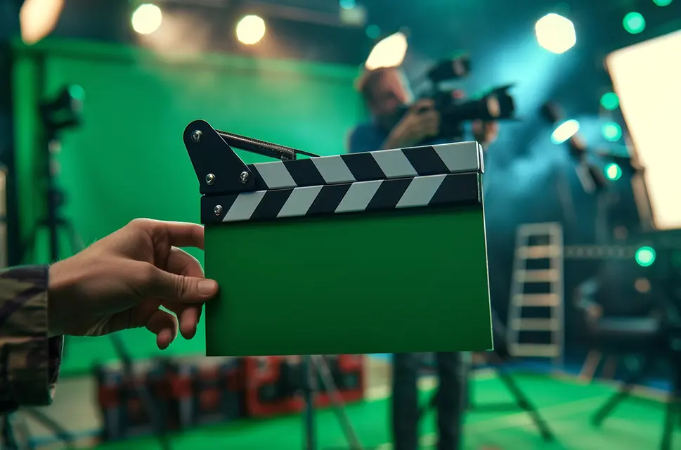 Grön filmklappa i grön studio