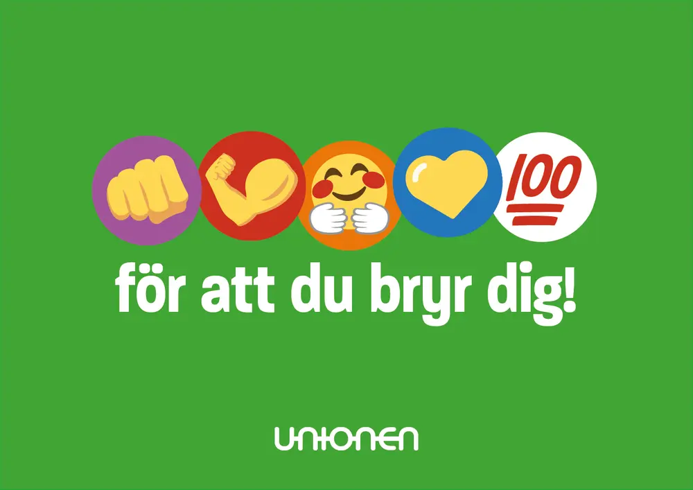 Tackkort med texten "För att du bryr dig"