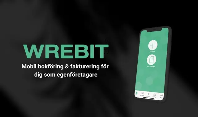 Wrebits logga och en mobil