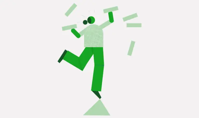 Grafisk illustration med person som jonglerar saker