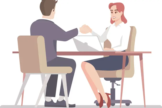 Tecknad bild på två personer som skakar hand