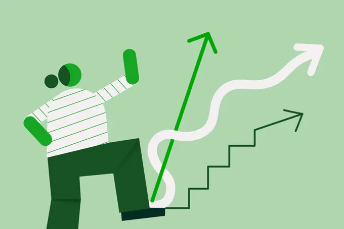 Figur som klättrar uppåt. 