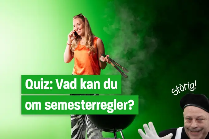 Kvinna som lite ointresserat grillar i partyutstyrsel och pratar i mobiltelefon.