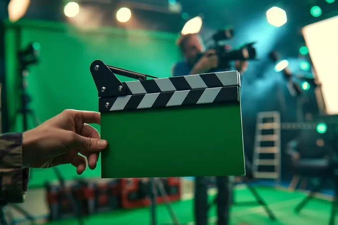 Grön filmklappa i grön studio