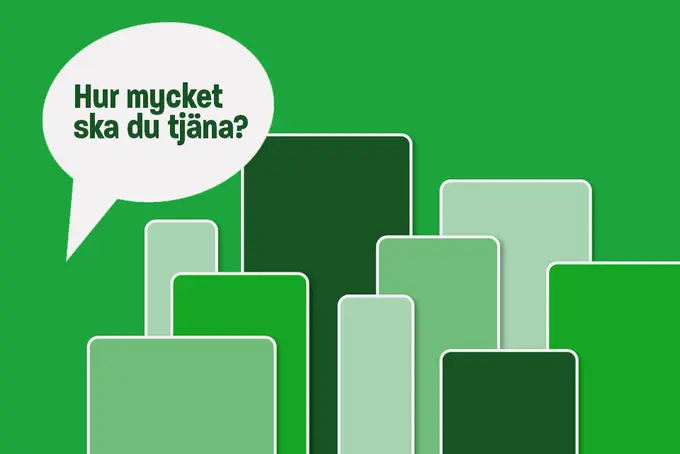 Grafisk bil med staplar och rubriken: Hur mycket ska du tjäna?
