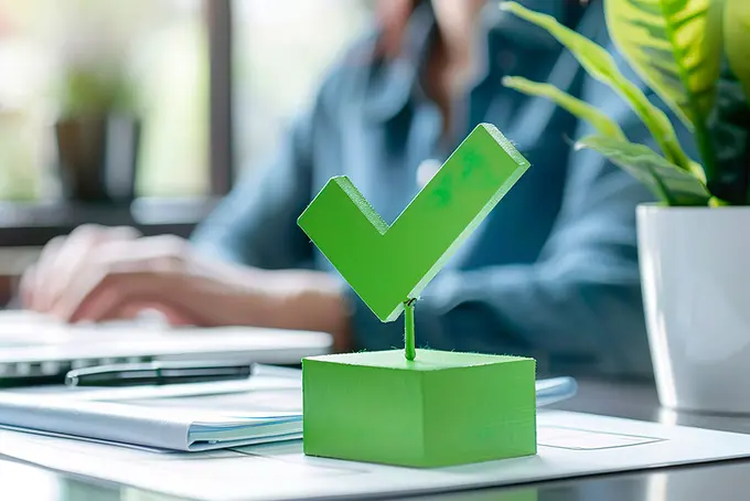 Skrivbord med fysisk checkbox på