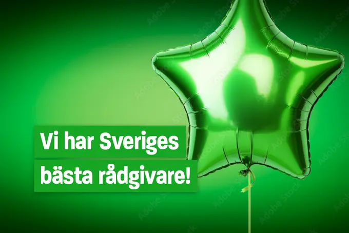 En grön stjärnballong och texten "Vi har Sveriges bästa rådgivare".