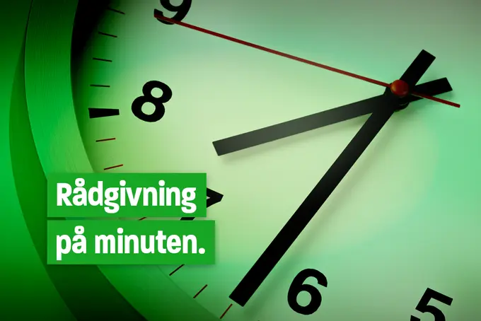 En klocka i närbild och texten "Rådgivning på minuten."