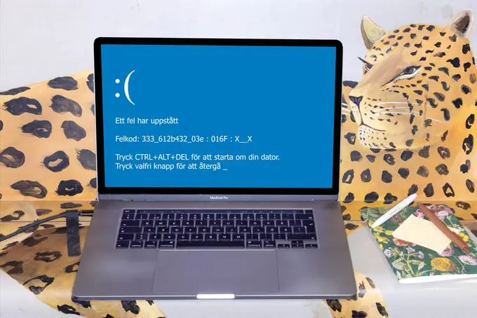 Bild på en datorskärm som visar en bluescreen.