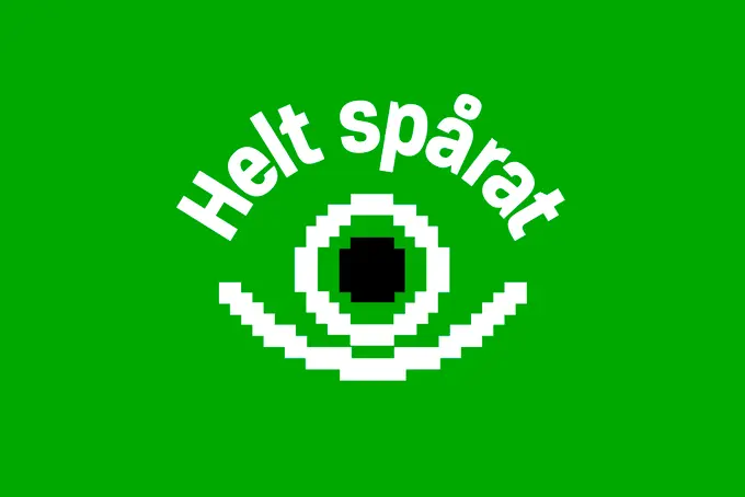 En illustration på ett öga, i pixel-stil, med texten "Helt spårat"