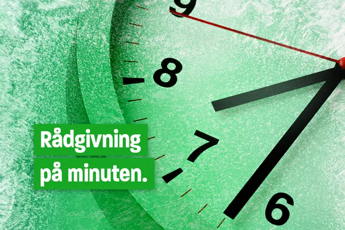 En klocka med frost på och texten "Rådgivning på minuten"