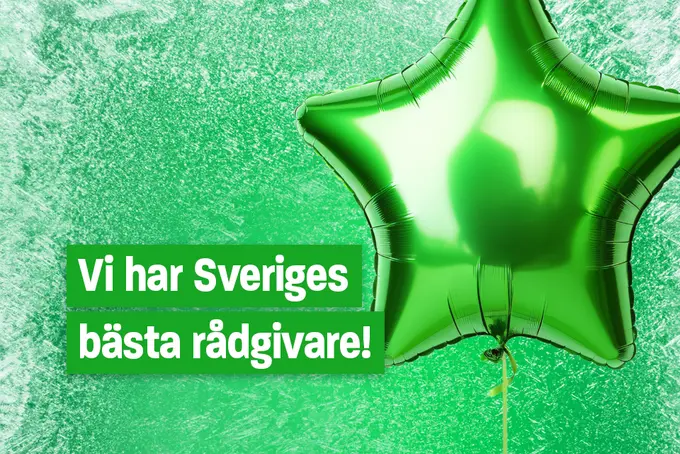 Grön stjärnballong och texten "Vi har Sveriges bästa rådgivare".
