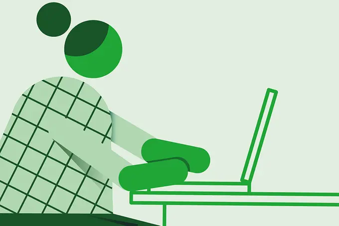 Illustration av person som sitter vid dator