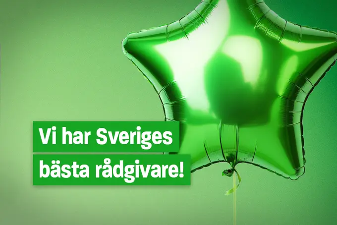 Bild på en grön stjärnballong och texten "Vi har Sveriges bästa rådgivare!"