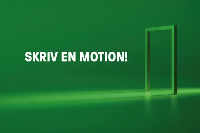 Grön bakgrundsbild med rubriken "Skriv en motion"